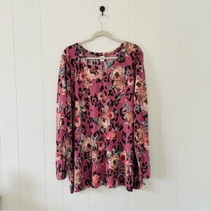 Sew In Love Mauve Pink Floral V-Neck Long Sleeve Top